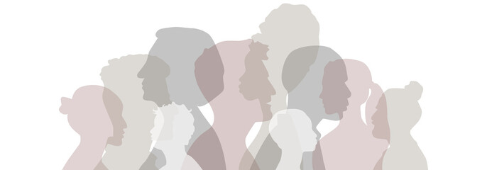 People stand side by side together. Flat vector illustration.