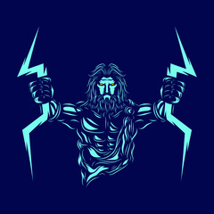 Zeus the mythology logo line pop art portrait god colorful design with dark background