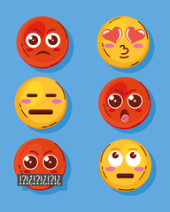 six emojis faces icons