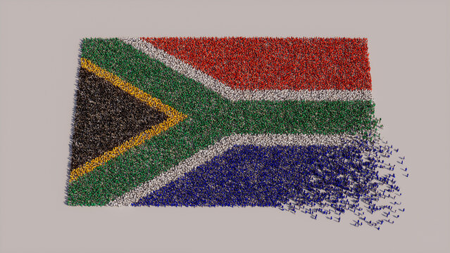 South African Flag formed from a Crowd of People. Banner of South Africa on White.