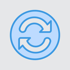 Synchronize icon in blue style about user interface, use for website mobile app presentation