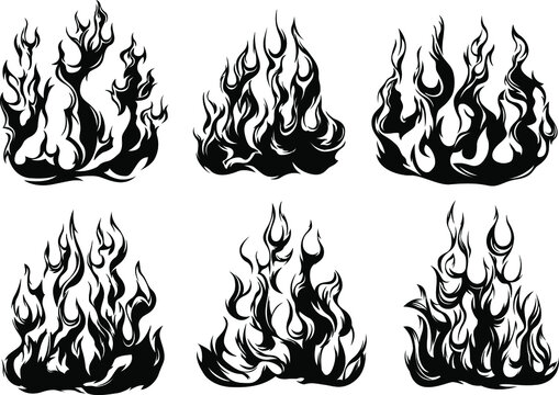 Fire Tattoo for PrintingBlack and White Sticker Fire Isolate on White  Background Stock Vector  Illustration of illustrationhand lotus 135771878