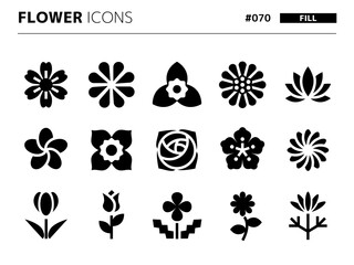 花に関連する塗りつぶしスタイルのアイコンセット_070