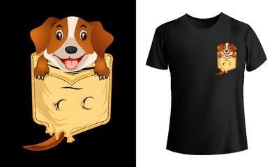 Cute beagle dog in a pocket tee shirt, cute animals in the pocket, dog pocket t-shirts vector illustration