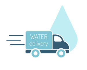 Water delivery truck icon. Flat design.