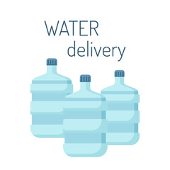 Water delivery service concept. Big plastic water bottle containers on white background. 