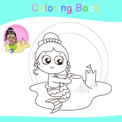 Cute mermaid princess. Coloring worksheet. The Little Mermaid. A magical creature. Vector outline for coloring page.