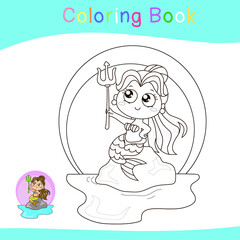 Obraz premium Cute mermaid princess. Coloring worksheet. The Little Mermaid. A magical creature. Vector outline for coloring page.