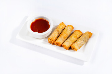 deep fried spring roll with sauce