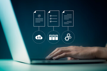 Document Management System (DMS) Online Document Database and automated processes to manage files, knowledge, and documents in an organization effectively with ERP, enterprise business technology.