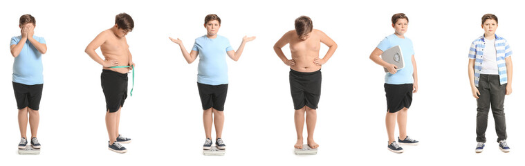 Collage of overweight boy on white background © Pixel-Shot