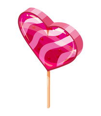 Candy Sugar Heart Lollypop Isometric. Sweet food icon cartoon style