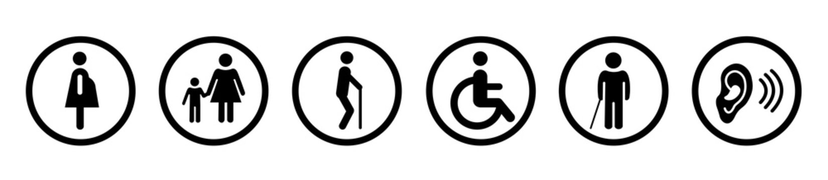 Disability icons set in circles for graphic and web design, Modern simple vector sign. Internet concept. Trendy symbol for website design web button or mobile app