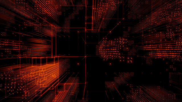 Quantum Computer Architecture. Futuristic Smart Grid and Global Connectivity Concept. Blue Tech Background. 3D Render.