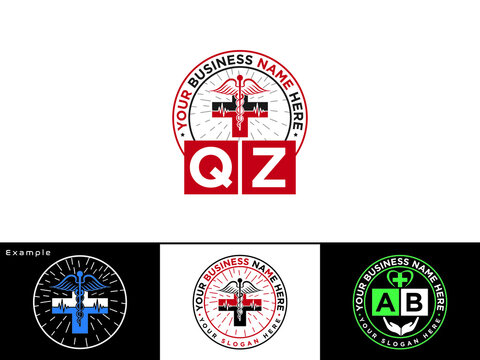 Unique QZ Logo Letter Vector, Letter Qz zq Logo Icon Design For Doctors