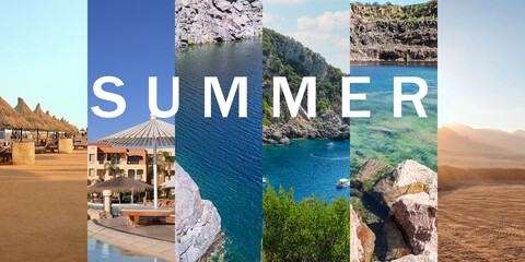 Summer collage with beautiful landscapes of resorts