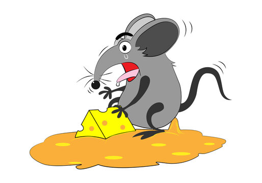 rat trapped in sticky glue traps.illustration of a cartoon mouse,vector