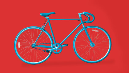 Modern bicycle on red background