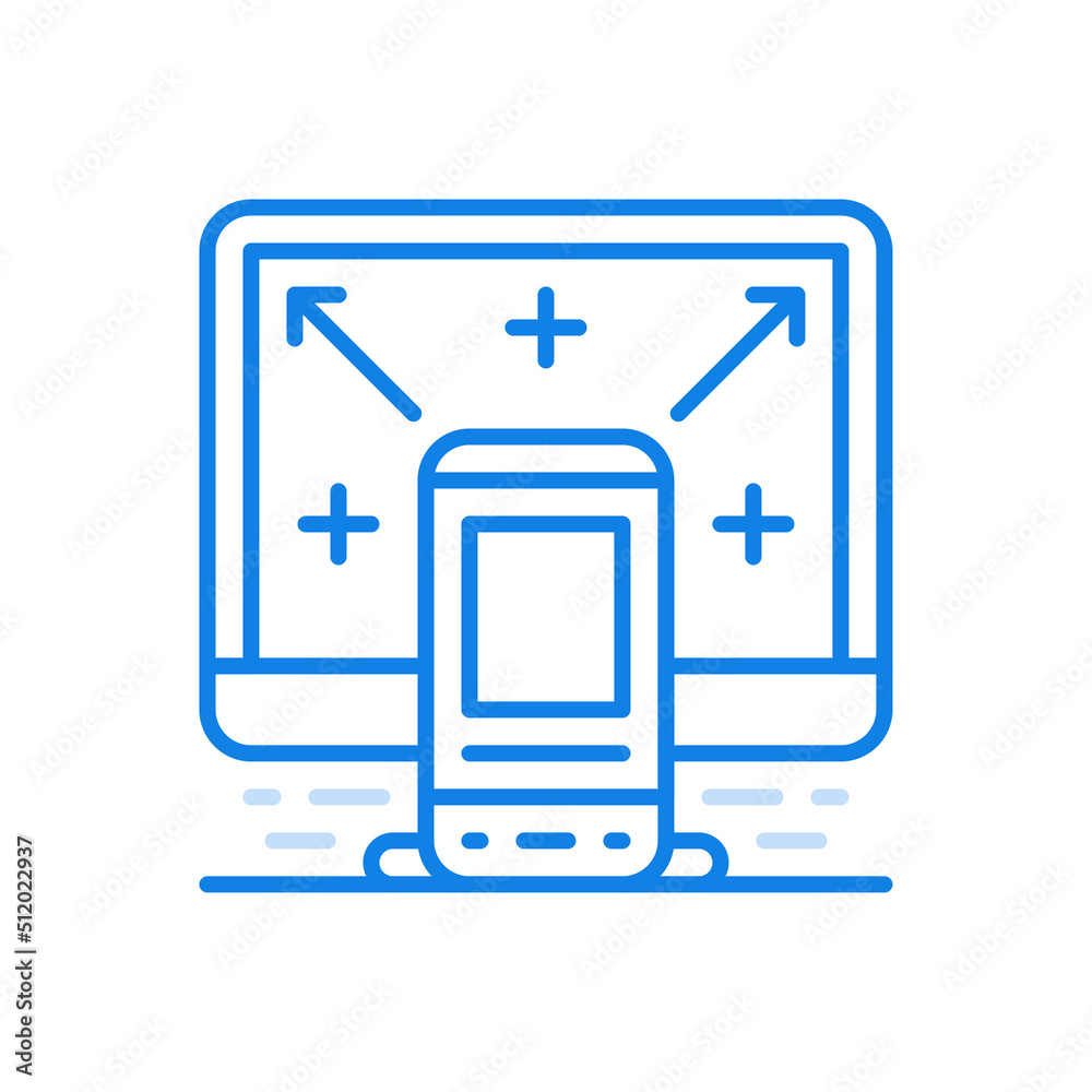 Poster file transfer from electronic devices vector line icon. online technology for loading user informati