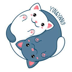 Yin yang cat. Two cute black and white cats in the shape of yin yang. Can be used for t-shirt print, stickers, greeting card design. Vector illustration EPS8