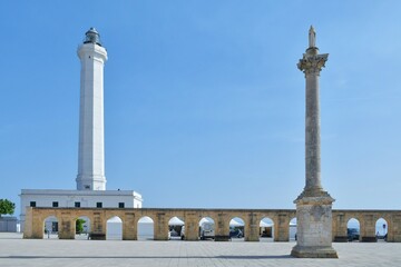 View of the lighthouse of Santa Maria di Leuca, a town in southern Italy in the province of Lecce.