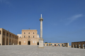 View of the square of the sanctuary of Santa Maria di Leuca, a town in southern Italy in the...
