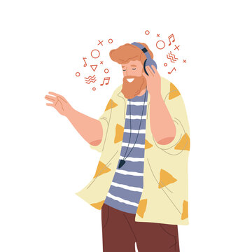 Guy listening a music, vector icon or clipart.