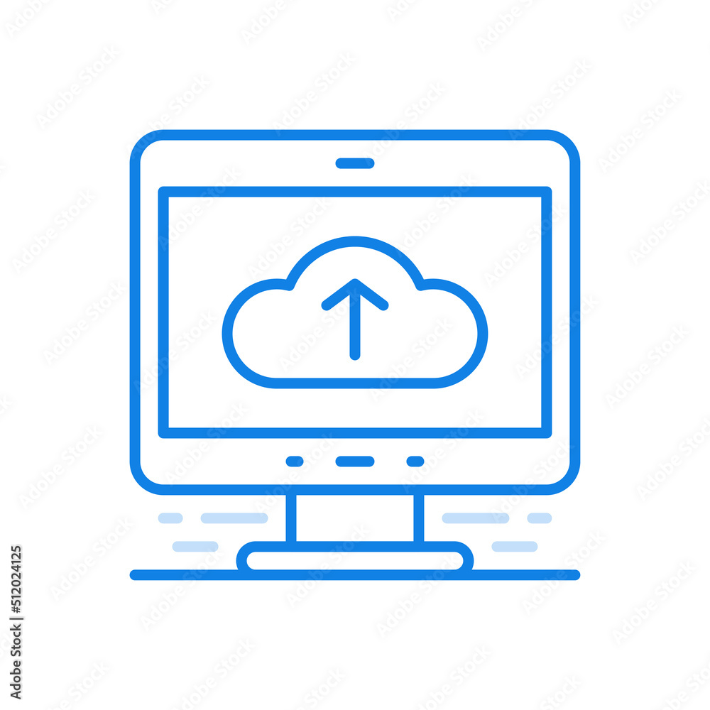 Poster upload to cloud service vector line icon. service and storage online data on connected web servers.
