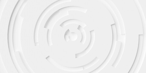 Concentric random rotated white ring or circle segments cut out background wallpaper banner flat lay top view from above