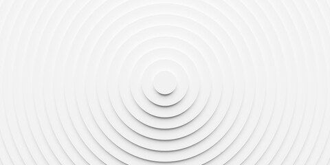 Concentric linear increasing offset white rings or circles steps background wallpaper banner flat lay top view from above
