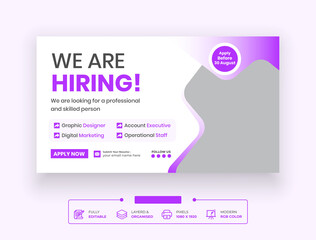 Fototapeta premium We are hiring job vacancy Webinar, Or Promotional Online Seminar Web Banner Template Design
