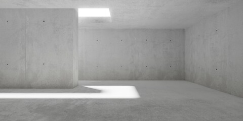 Abstract empty, modern concrete room with opening around pillar in the ceiling and rough floor - industrial interior background template