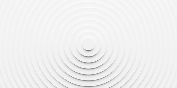 Concentric linear increasing offset white rings or circles steps background wallpaper banner flat lay top view from above