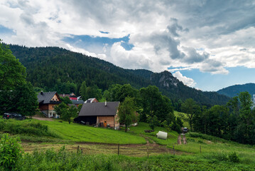 Podrozsutec hamlet bellow Maly Rozsutec hill in Mala Fatra mountains in Slovakia