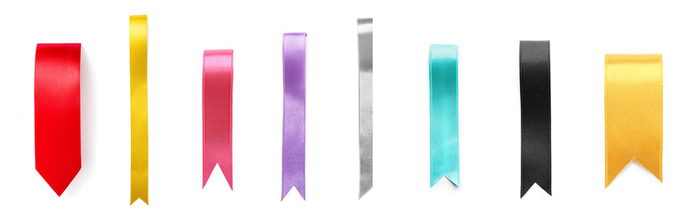 Many colorful bookmarks isolated on white