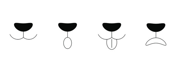 Dog face mouth nose. Cat mouth. Happy animal face with open mouth. Icons set. Vector illustration isolated on white background.