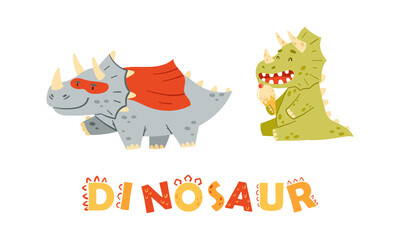 Dino party. Cute dinosaurs dressed masquerade costumes cartoon vector illustration