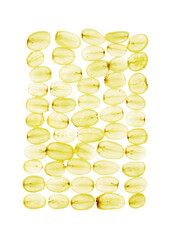 Ripe cut green grapes on white background