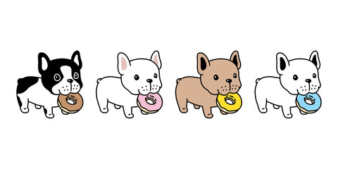 dog vector french bulldog icon donut bone puppy eating food character cartoon pet symbol isolated tattoo stamp clip art illustration design
