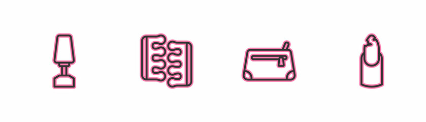 Set line Milling cutter for manicure, Cosmetic bag, Toe separator pedicure and Broken nail icon. Vector