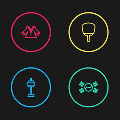 Set line N Seoul tower in South Korea, flag, Korean hand fan and Kimono icon. Vector