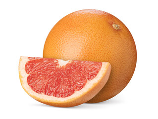 Pink ripe grapefruit slice isolated on white