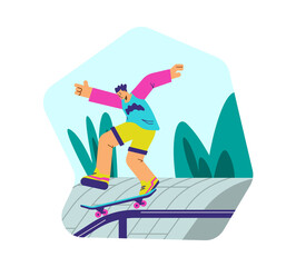 Stylish skater jumping in special park flat style, vector illustration