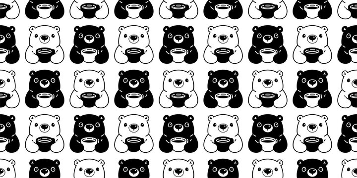 bear seamless pattern polar teddy coffee cup tea vector cartoon tile background repeat wallpaper gift wrapping paper illustration doodle pet