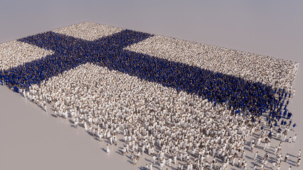 Finnish Banner Background, with People gathering to form the Flag of Finland.