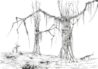 Fantasy trees. Ink on paper.