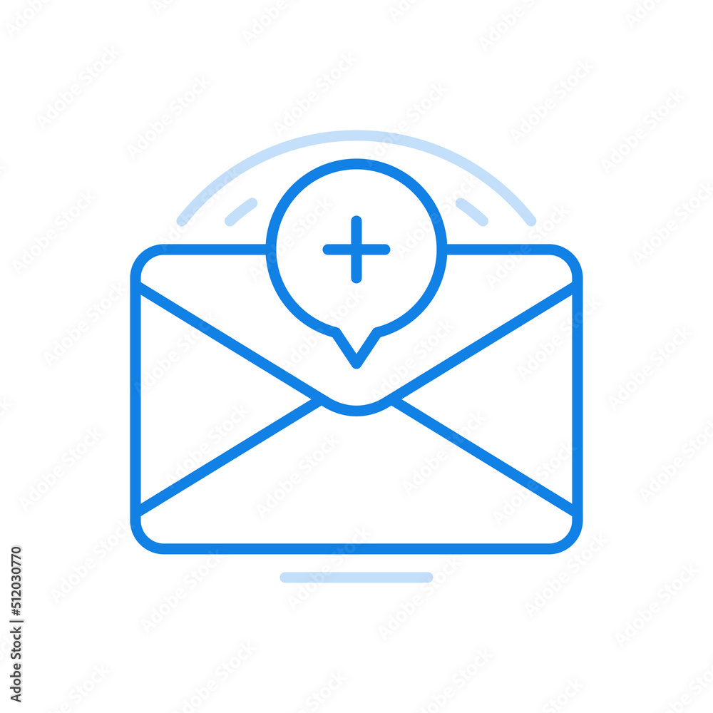 Poster received new message vector line icon. closed envelope with plus in circle.