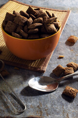 Corn pads cereals or pillows for morning breakfast healthy delicious closeup pillow cereals lay on rustic background portrait orientation