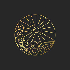 sunset logo in the ocean monoline style design