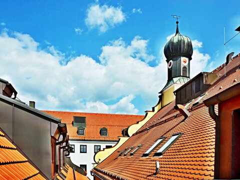 Germany-view on the tower town hall in town Grafing
